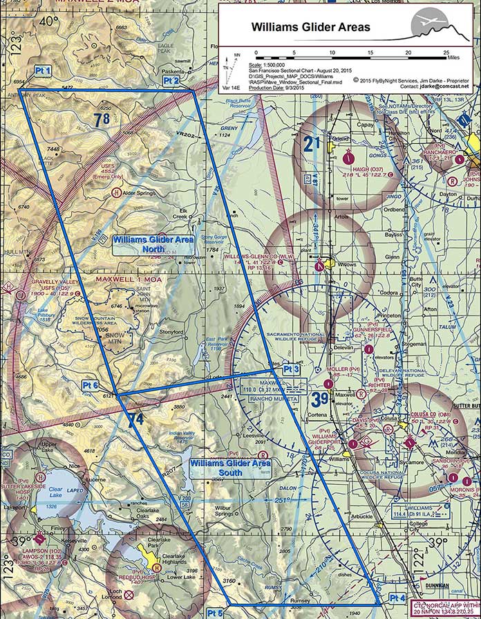 FAA - Williams Wave Sectional Map showing Glider Areas